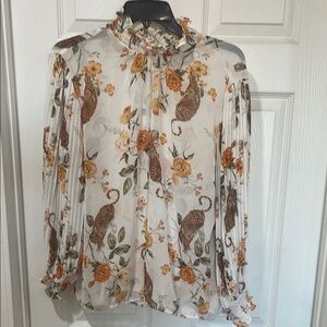 Soho Ruffled Puff Sleeve Blouse in Brown and Orange